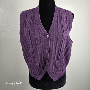 Ashley Hill Purple Cable Knit‎ Sweater Vest Size L Ramie Cotton Vintage 80s